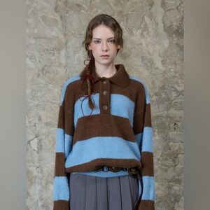 LARTIGENT FW 24 L13 RUGBY BOLD KNIT(BROWN) Jennie blackpink sweater Korea